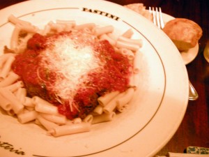 Rice pasta with meatballs and marinara