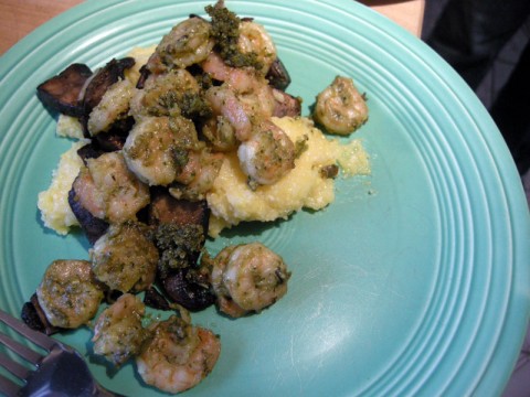 Portobello Pesto Shrimp on Polenta